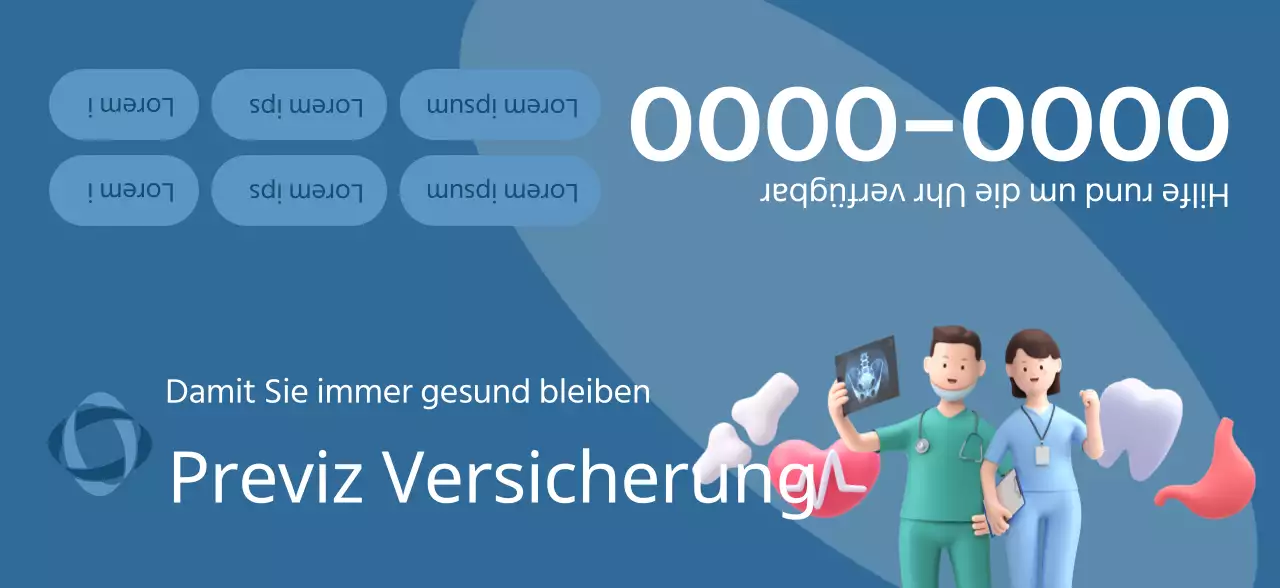 Ein Werbemittel einer Versicherungsgesellschaft mit dunkel getönten 3D-Illustrationen und Gesundheitssymbolen.