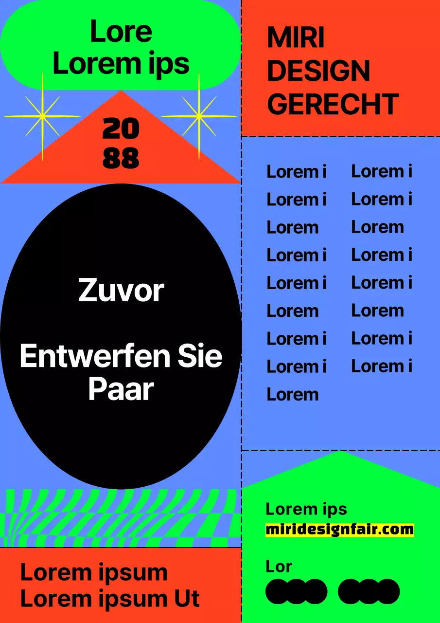 Ein auffälliges Design-Messe-Werbemittel mit einer bunten Anordnung von Neonformen