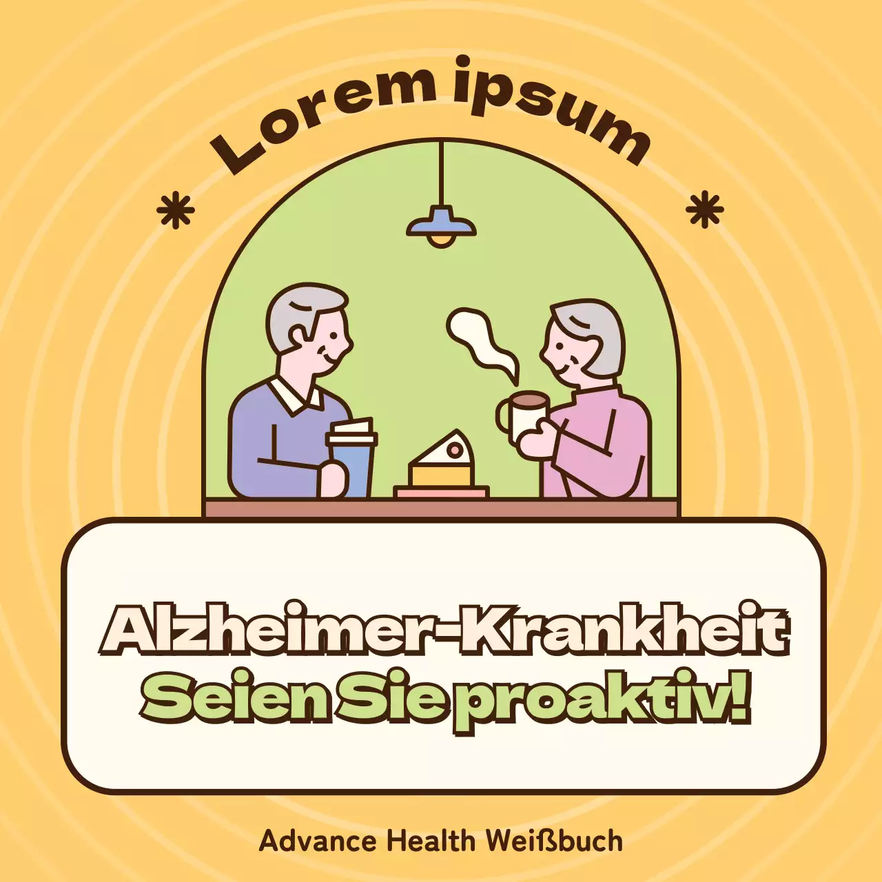 Gesundheitsinformationen für ältere Erwachsene mit Alzheimer-Krankheit in Gelb-Chartreuse-Hellblau