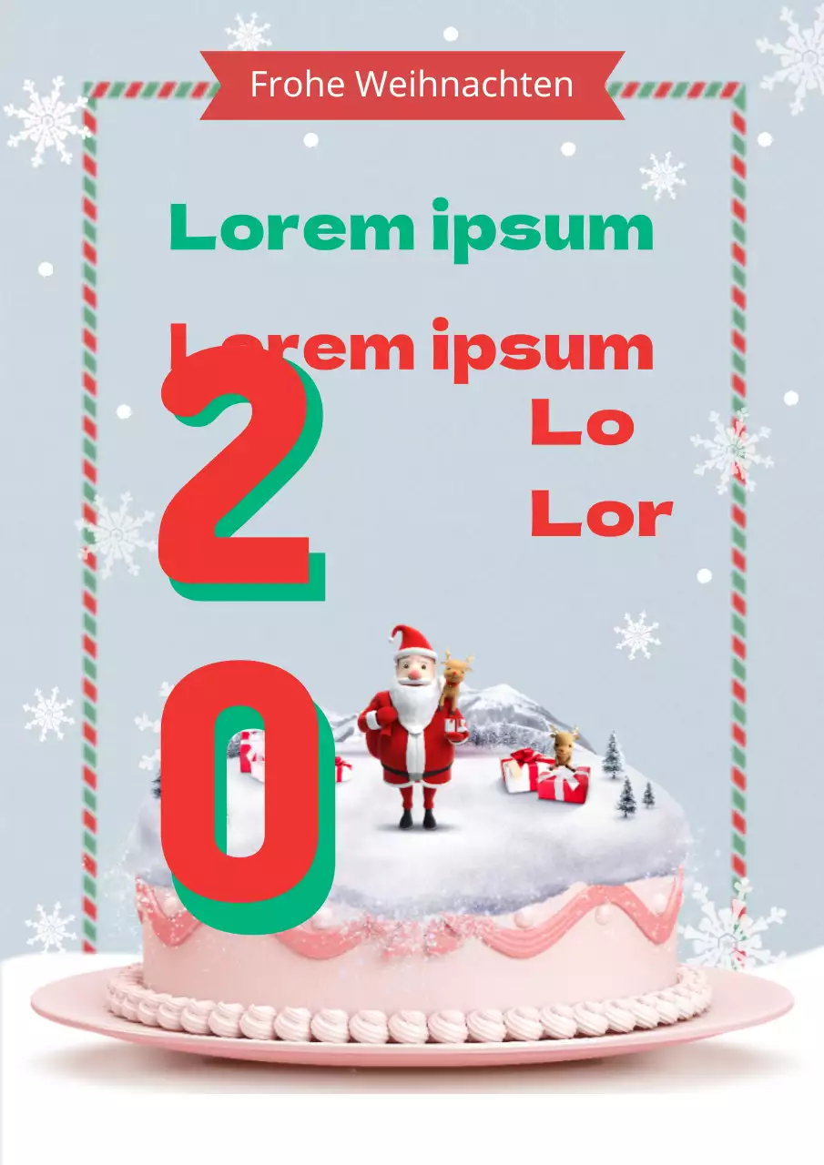 Flyer für eine Verkaufsveranstaltung für einen bunten Weihnachtskuchen in Rot und Hellblau.