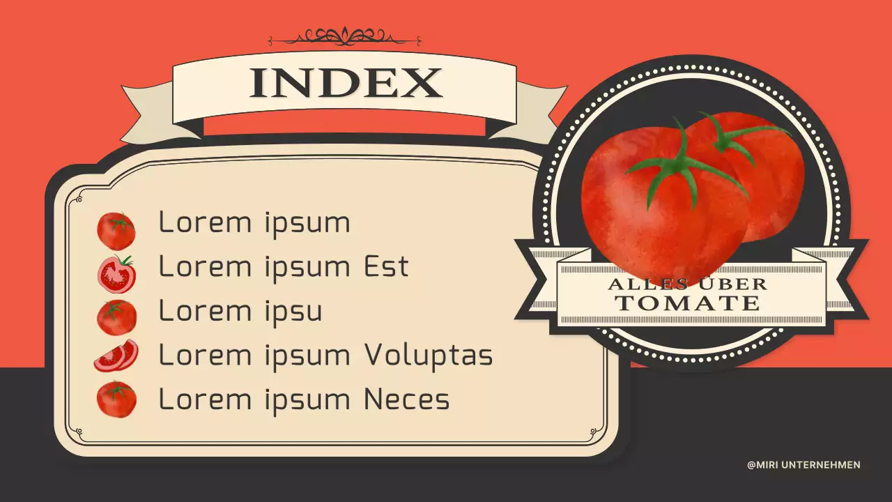 Einführung von Tomaten mit einem Vintage-Etikettenkonzept in Orange und Marineblau