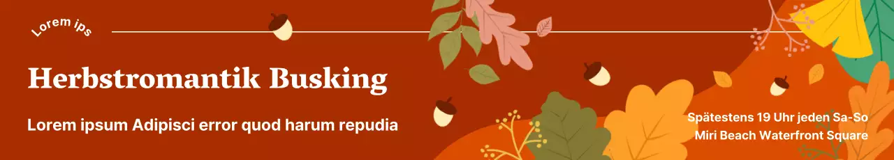 Werbung für herbstliche Busking-Veranstaltungen mit rotem Hintergrund