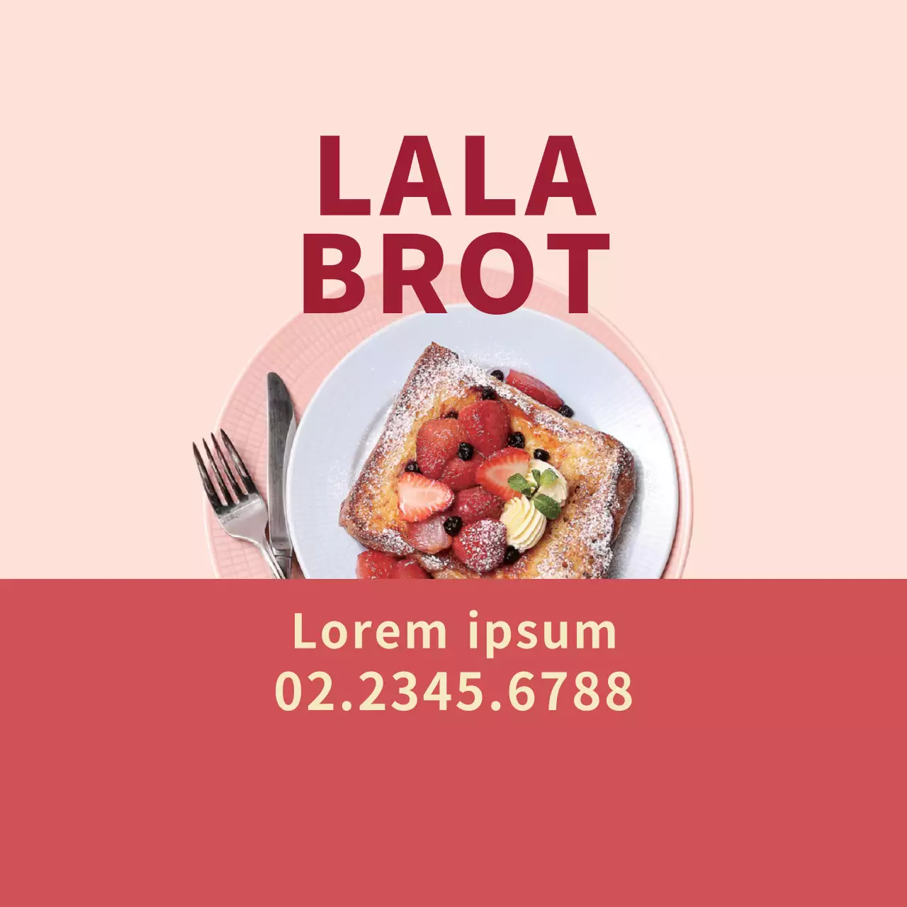 Gepflegtes Werbeetikett für Brunchlieferungen mit roten Fotoakzenten