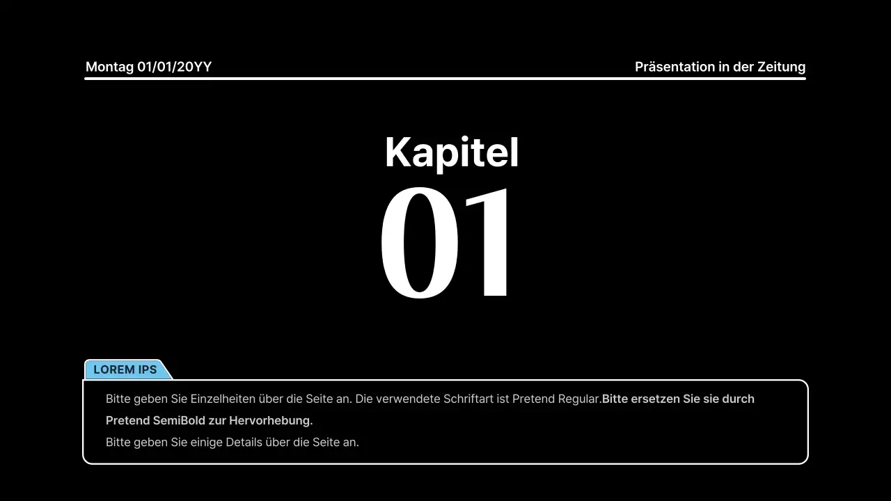 Aufmerksamkeitsstarke Präsentation mit fetten Linien in einem Zeitungskonzept auf schwarzem Hintergrund