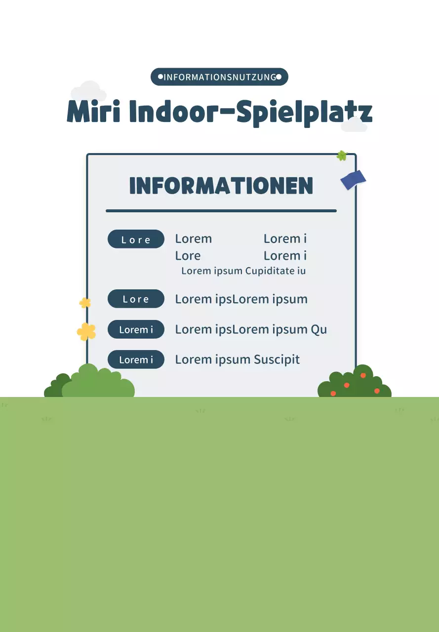 Niedliche Illustration im Stil von Marineblau und Grün Informationen über Indoor-Spielplätze
