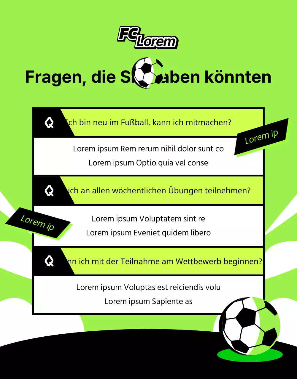 Dynamische Frauenfußball-Rekrutierung in Limettengrün und Schwarz