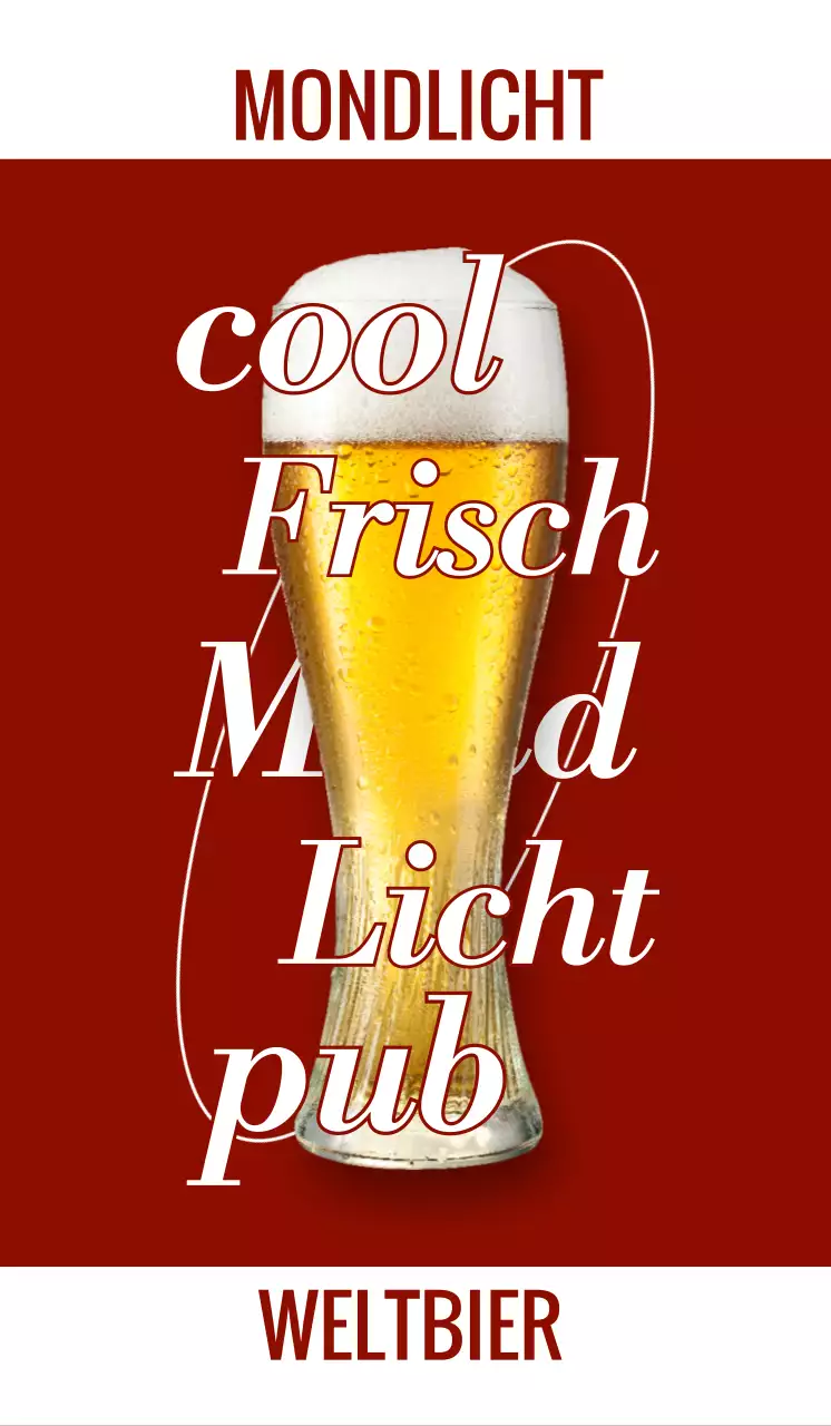 Emotionale Kneipe mit Fotos von Wein und Weißbier und Logo