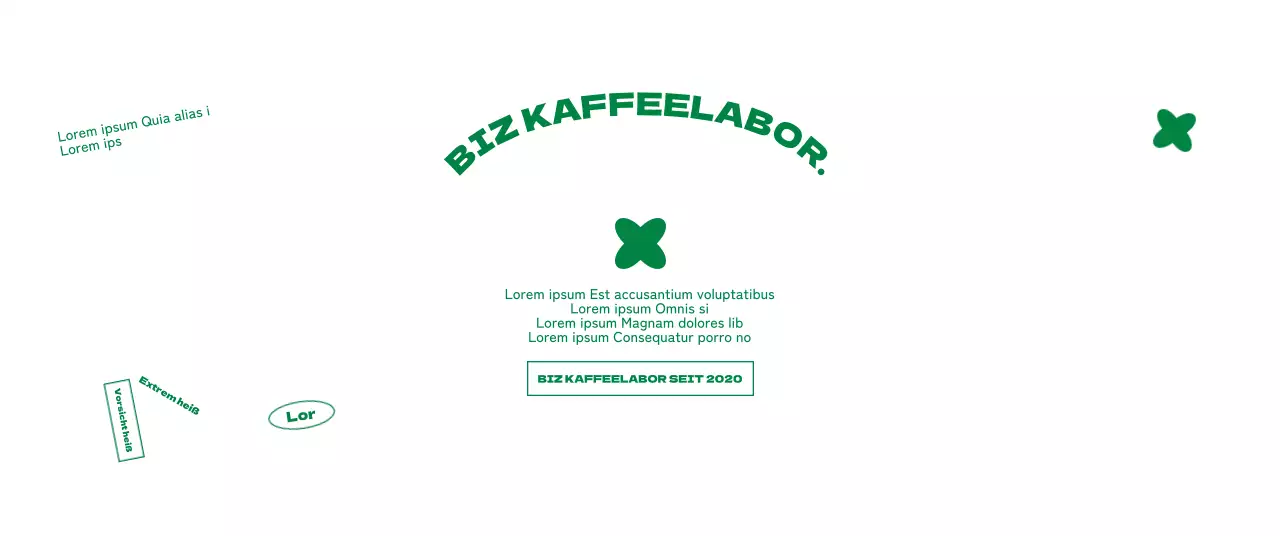 Saubere, textliche Cafe-Werbung mit niedlichen grünen Grafiken