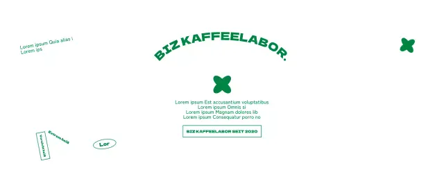 Saubere, textliche Cafe-Werbung mit niedlichen grünen Grafiken