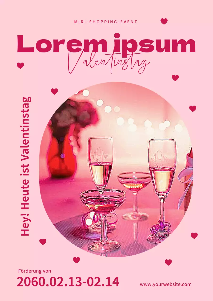 Herz-Poster zum Valentinstag in Rosa und Pflaume