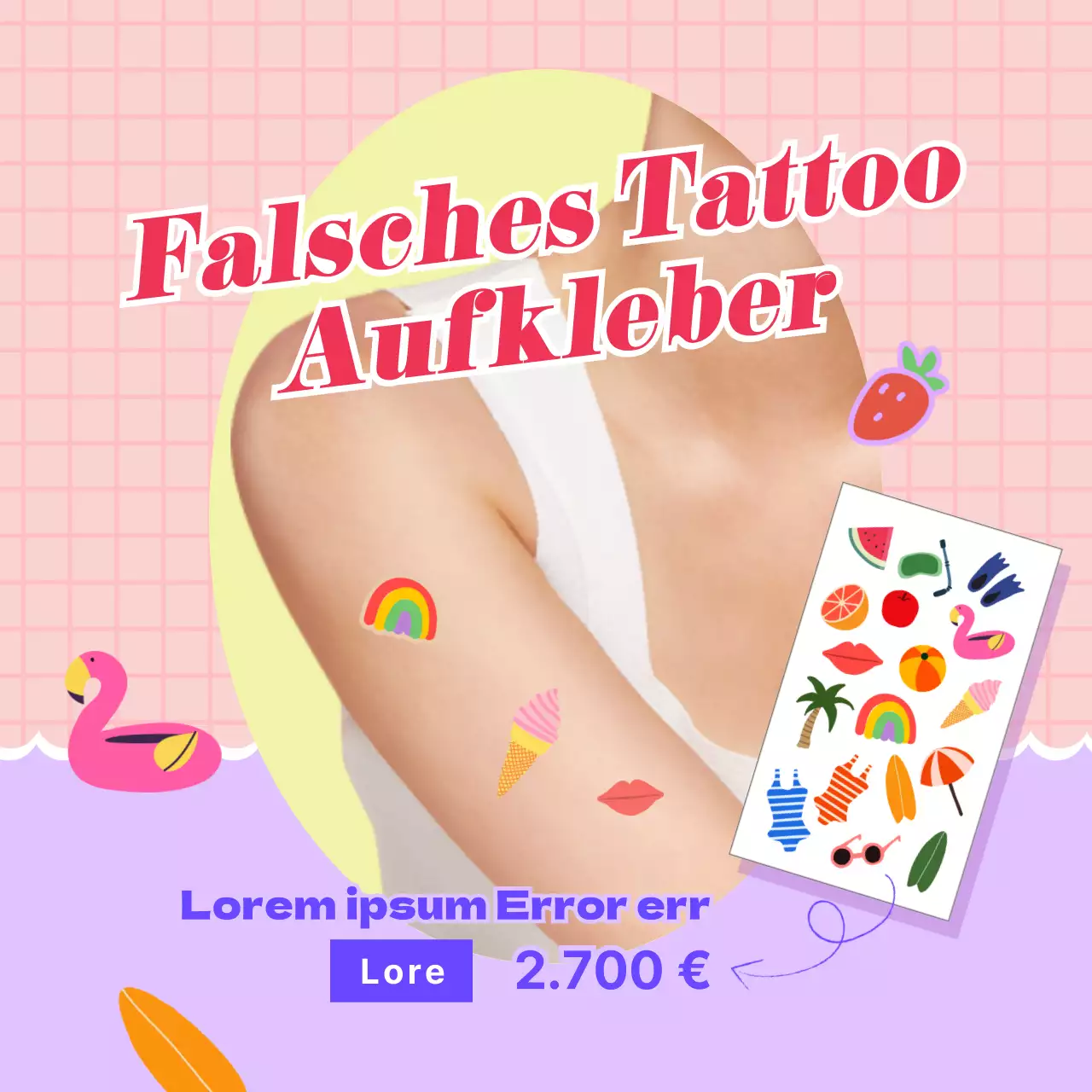 Tattoo-Aufkleber-Aktion mit rosa Urlaubsstimmung