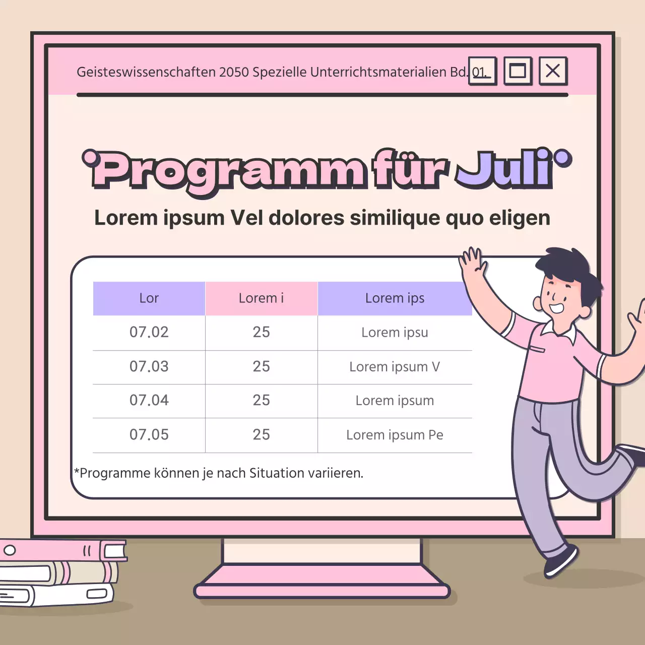 Ein süßes Konzept für eine geisteswissenschaftliche Vorlesung mit rosa-lila Akzenten