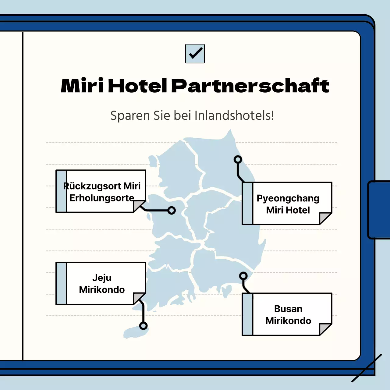 Leitfaden für Unternehmensleistungen in einem hellblauen und marineblauen Notizbuch