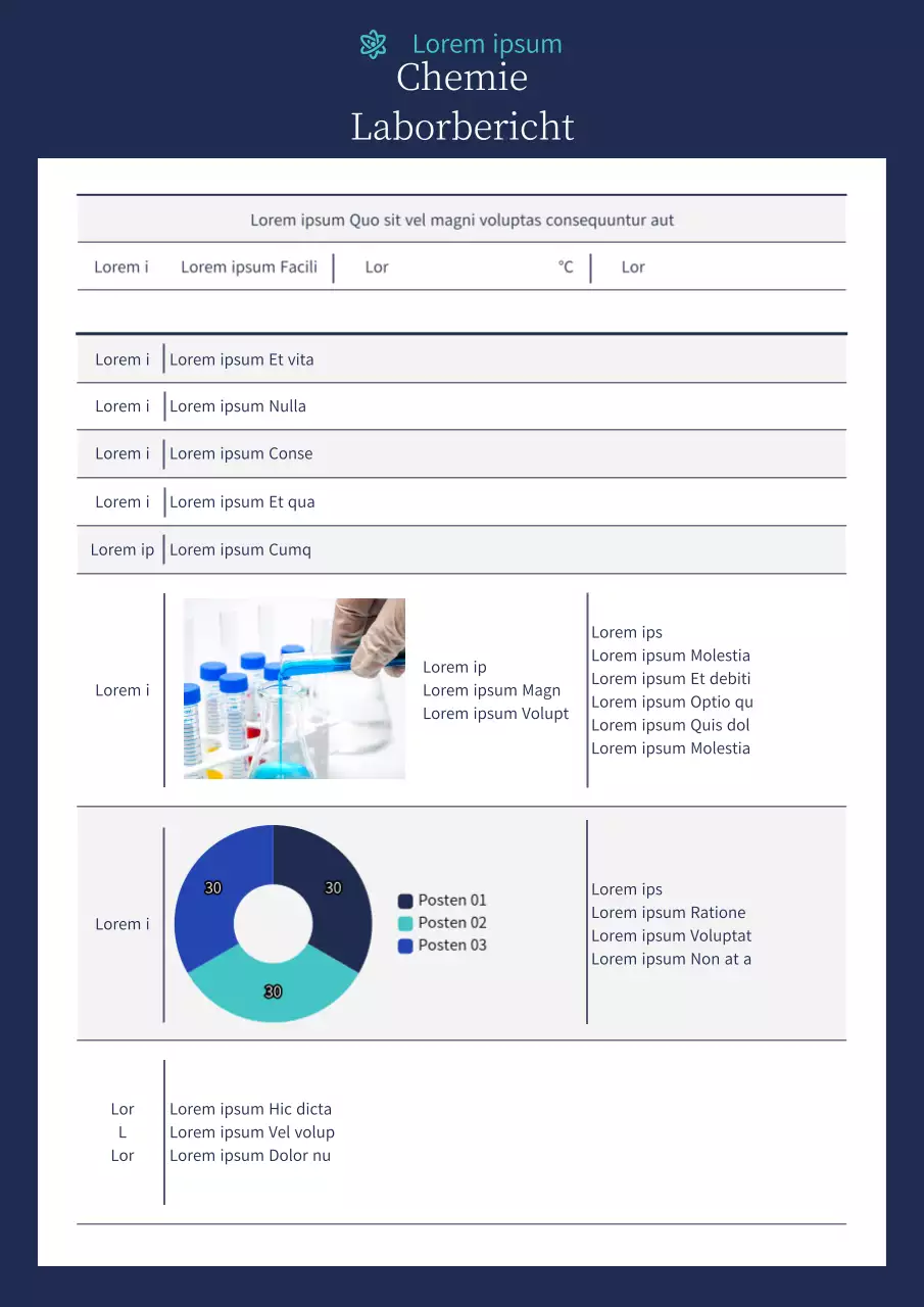 Ein einfacher Chemie-Laborbericht in Marineblau