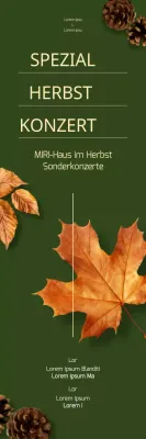 Werbung für ein Herbstkonzert mit fallenden Blättern auf grünem Hintergrund