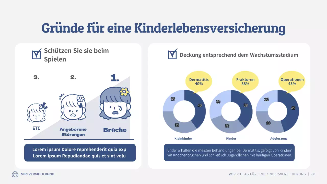 Versicherungsantrag für Kinder mit marineblauen Illustrationen