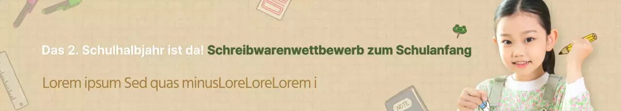 Verkauf von grünen und braunen Schreibwaren für die Schule