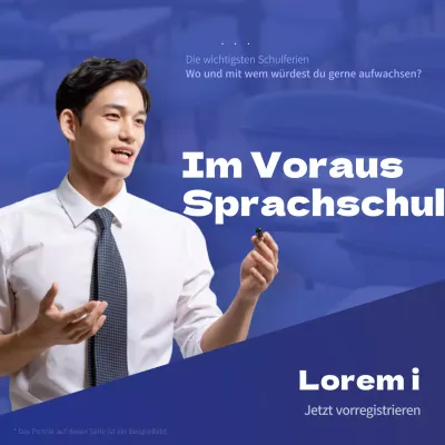 Einfache Sprachschulwerbung in Blau und Marineblau