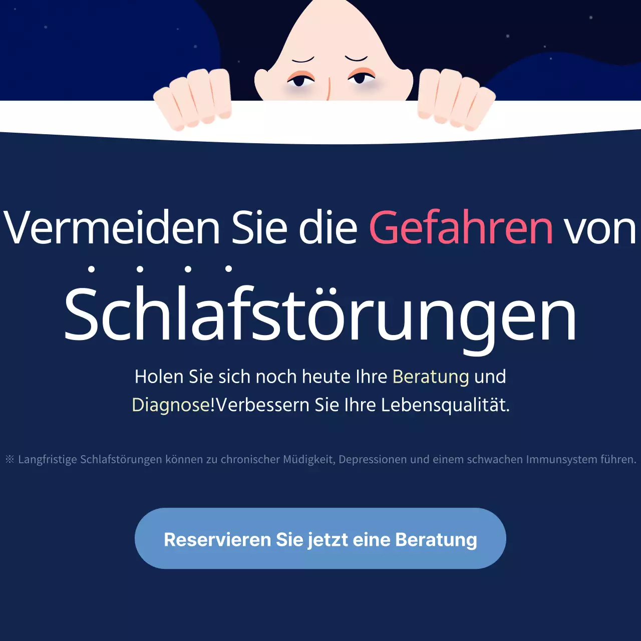 Dunkle, verträumte Nächte mit marineblauen und violetten ungebetenen Gästen Diagnose der Schlaflosigkeit