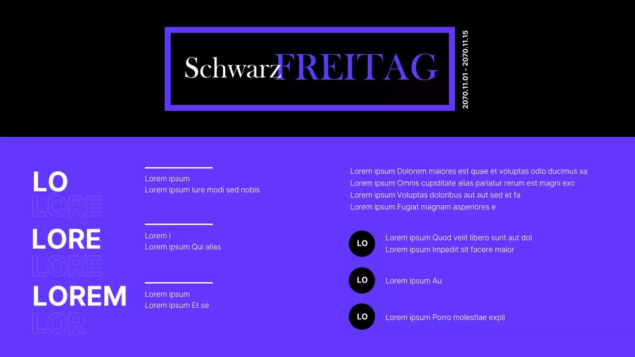 Eventplaner für den schwarzen Freitag im Einkaufszentrum in Schwarz und Lila