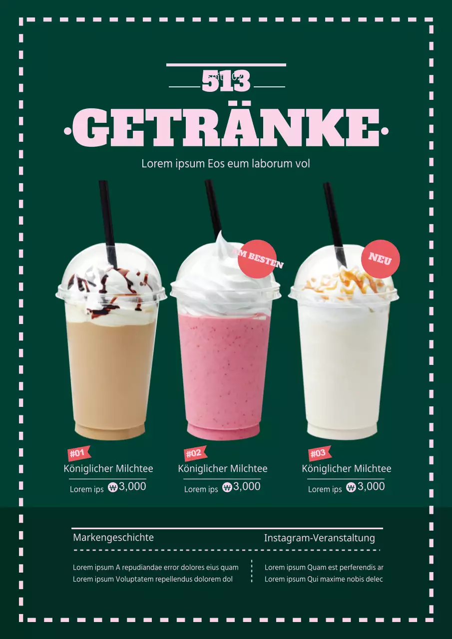 Bewerben Sie das beste Menü Ihres Cafés in Grün und Rosa