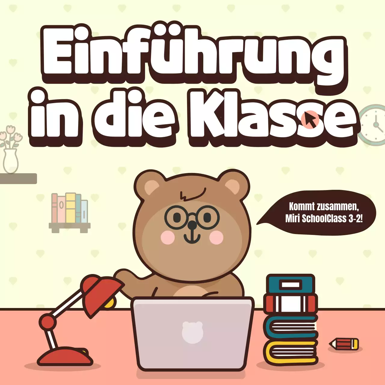 Einführung in die Klasse mit einem niedlichen rosa und gelben Charakterkonzept