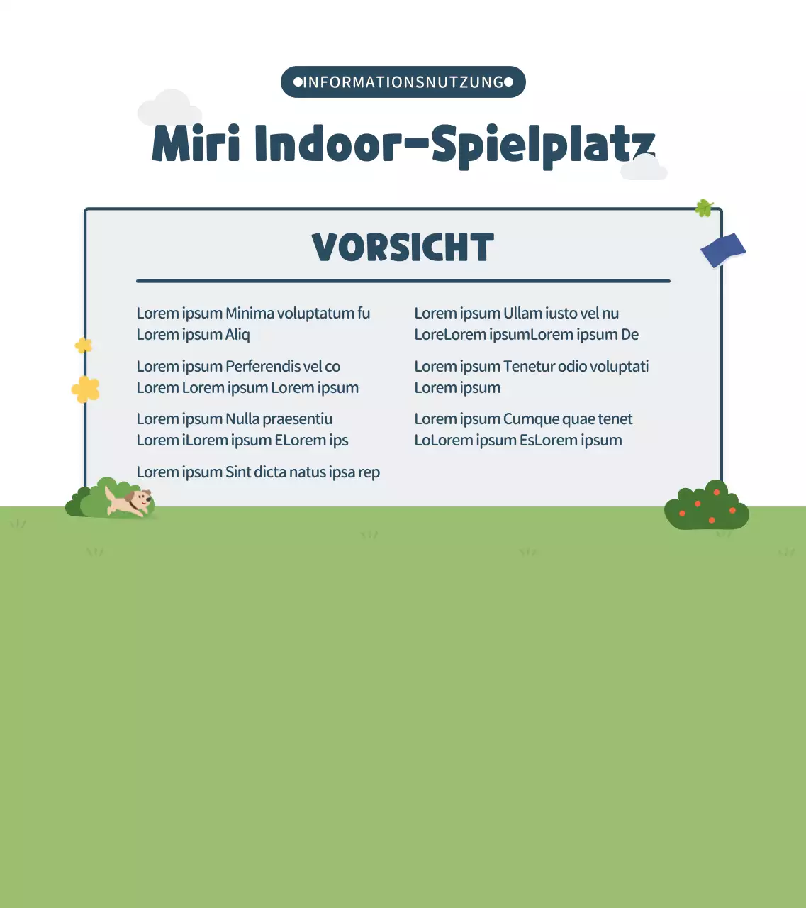 Niedliche Illustration im Stil von Marineblau und Grün Informationen über Indoor-Spielplätze