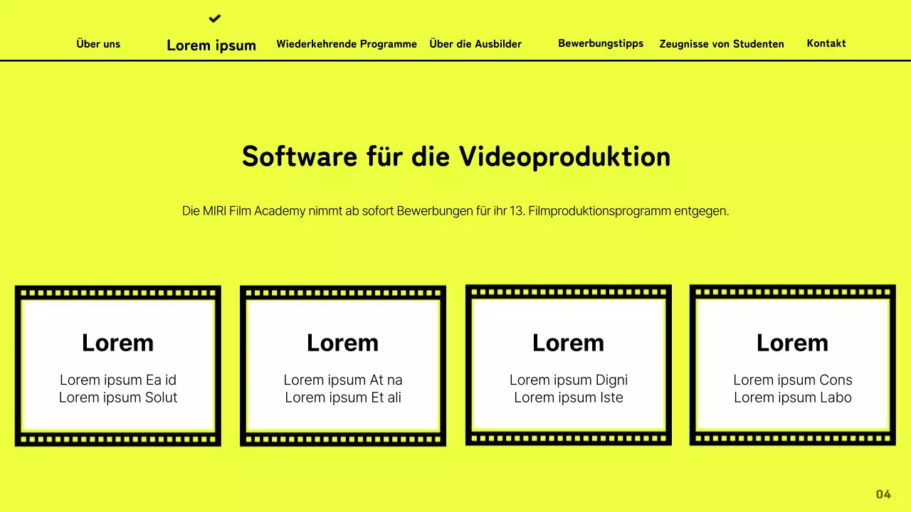 Werbung für die Filmhochschule mit einem künstlerischen Konzept auf gelbem Hintergrund