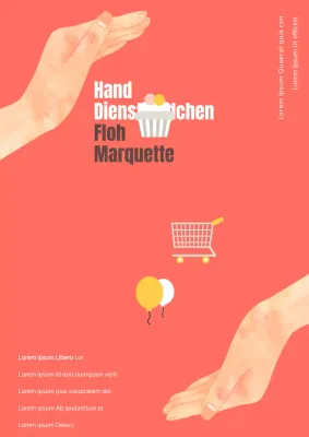 Werben Sie für Ihren handgemachten Flohmarkt mit einer Illustration von rosa Händen und niedlichen Requisiten