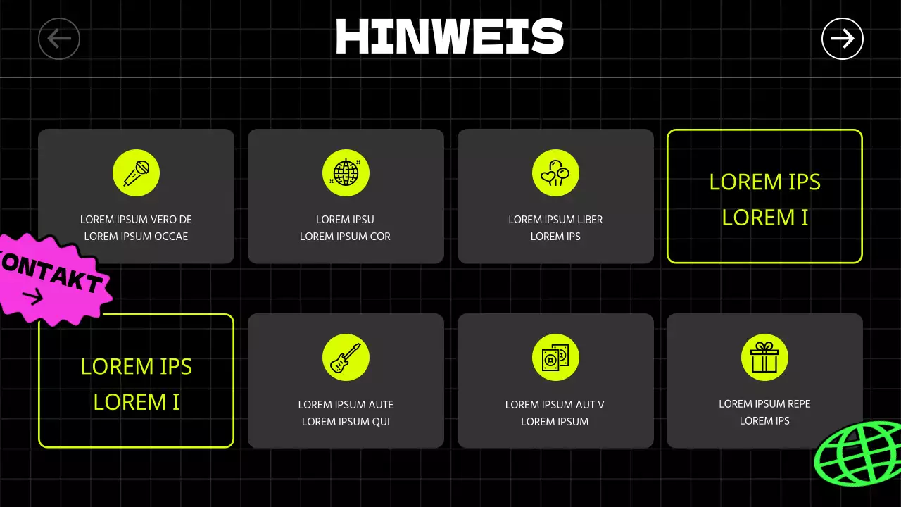 Kitschig illustrierte Aufkleber und fette Schriften in Schwarz und Neonfarben verleihen den Auftritts- und Mietführern einen rhythmischen Charakter.