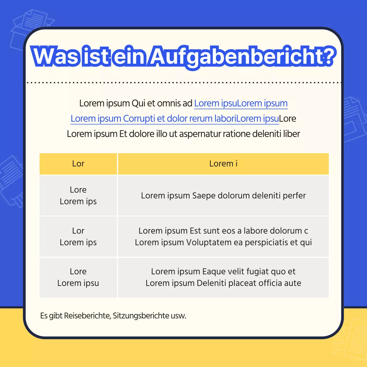 Ein einfaches blaues und gelbes Deck für die Einarbeitung neuer Mitarbeiter