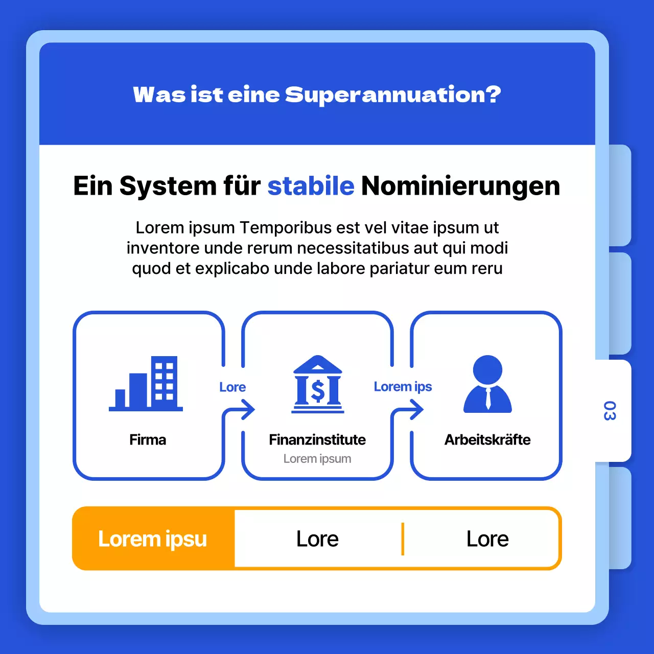 Superannuation finance cardnews mit blauem Ordner Thema