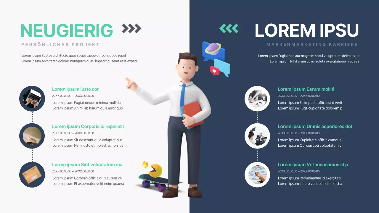 Einfache Vermarktermappe mit 3D-Bildern in Minze und Marineblau