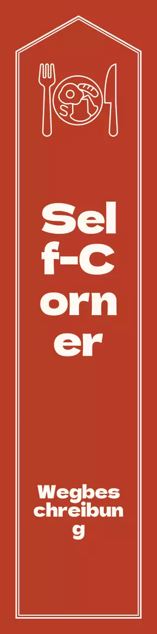 Einfacher, emotionaler Pfeil-Layout-Stil in Rot und Hellgelb mit Hinweisen zum Self-Corner