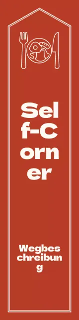 Einfacher, emotionaler Pfeil-Layout-Stil in Rot und Hellgelb mit Hinweisen zum Self-Corner