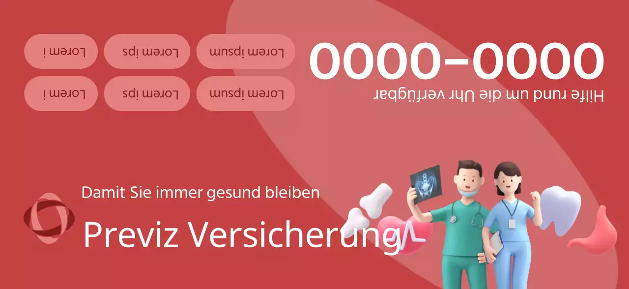 Ein Werbemittel einer Versicherungsgesellschaft mit dunkel getönten 3D-Illustrationen und Gesundheitssymbolen.