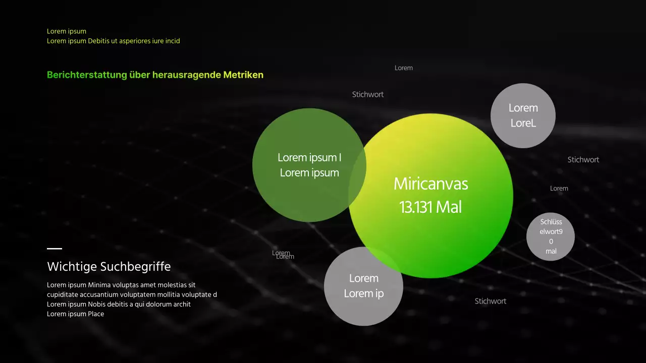 Infografische Geschäftspräsentation mit schwarzem und chartreusfarbenem Farbverlauf