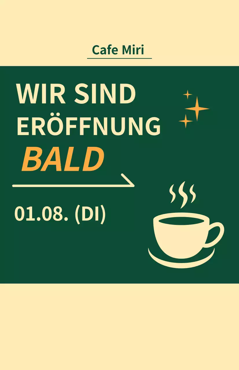 Flagge für kommende Fenster mit einem Kaffeesymbol auf hellgelbem und grünem Hintergrund