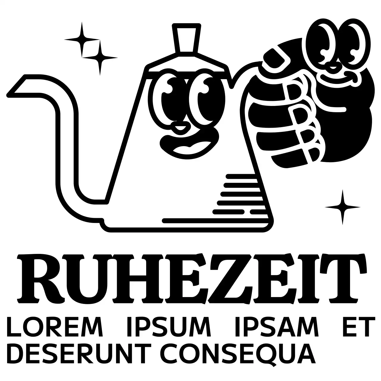 Niedlich und hip Kaffeekanne Zeichen und Text-Kombination in schwarz und weiß Logo-Stil für Café Förderung und Förderung