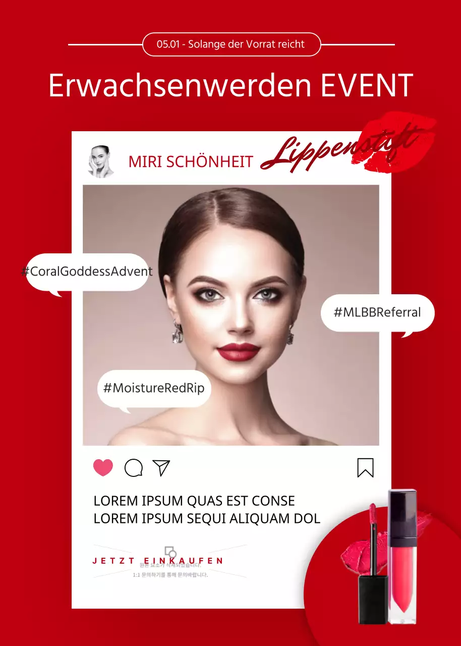 Rotes Instagram-Kosmetik-Thema zum Erwachsenwerden