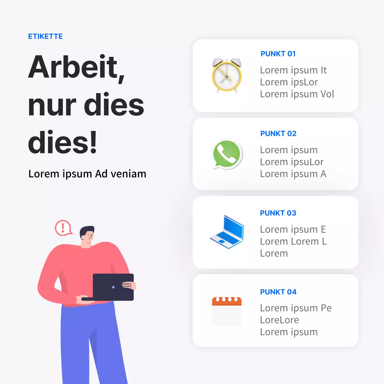 Saubere blaue Arbeitsplatzdebatte cardnews design