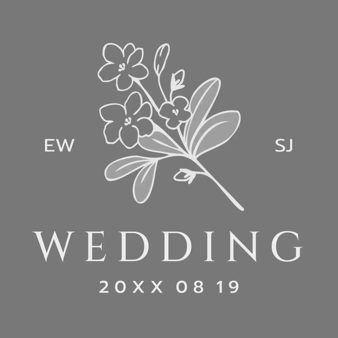 ダークグレーの花と鳥のイラストが入った結婚式の案内状・招待状用