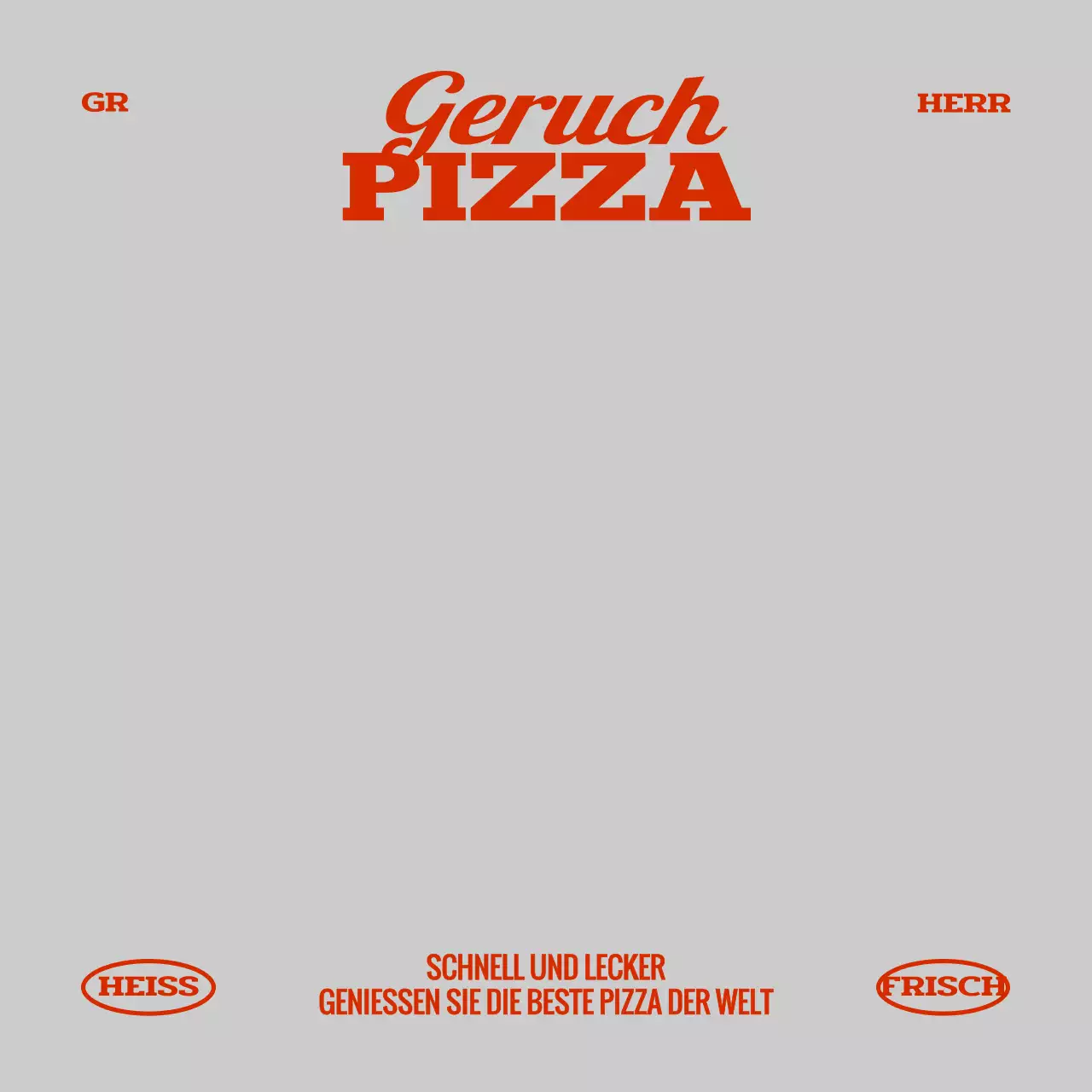 Ein hippes Konzept für eine Pizzeria mit rotem Text