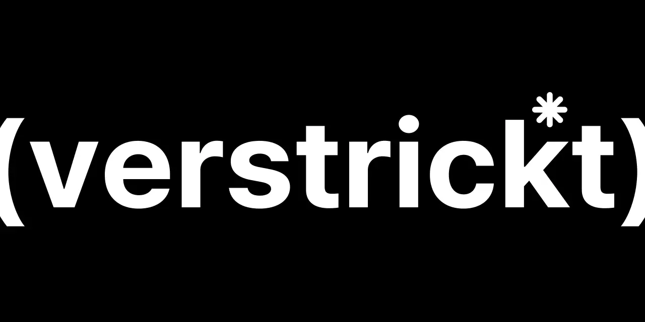 Ladenlogo mit rosa und schwarzen Klammern und Text