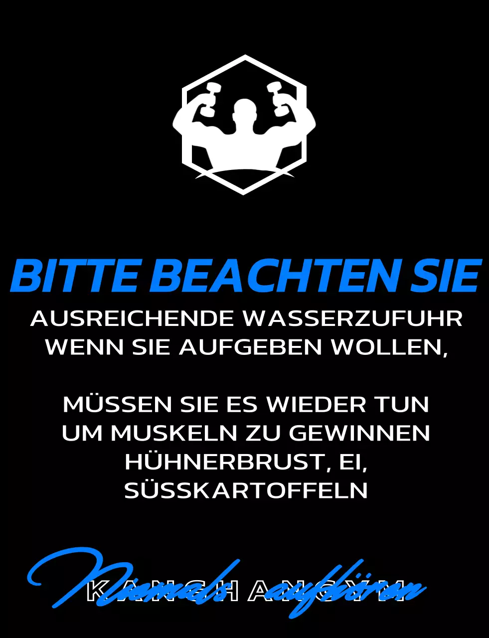 Ein Design nur für Mitglieder eines Fitnessstudios mit einem schwarz-blauen Fitnessstudio-Logo und Text zum Thema Training