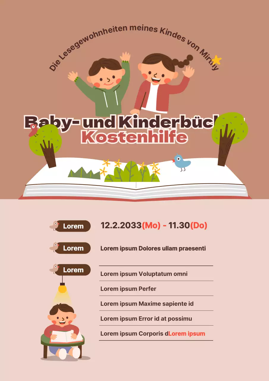 Baby Buch Unterstützung Thema mit braun-beige niedlichen Illustration Konzept