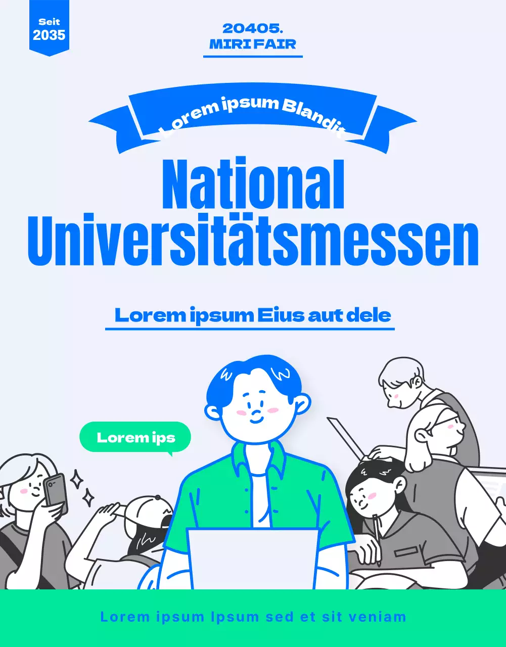 Eine blau gefärbte, trendige und junge Messe für Hochschulzulassungen (Detailseite)
