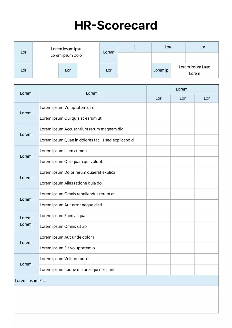 Hellblaues HR-Scorecard-Dokument