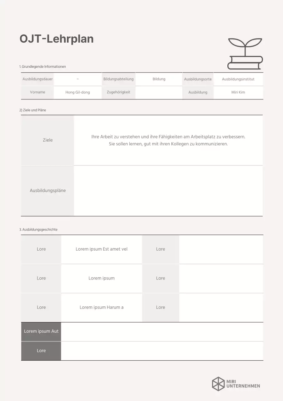 Einfacher OJT-Lehrplan in Elfenbein