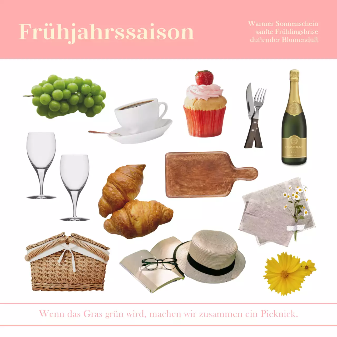 Eine Sammlung von saisonalen echten Fotoelementen in Pastellrosa, Blau und Lila